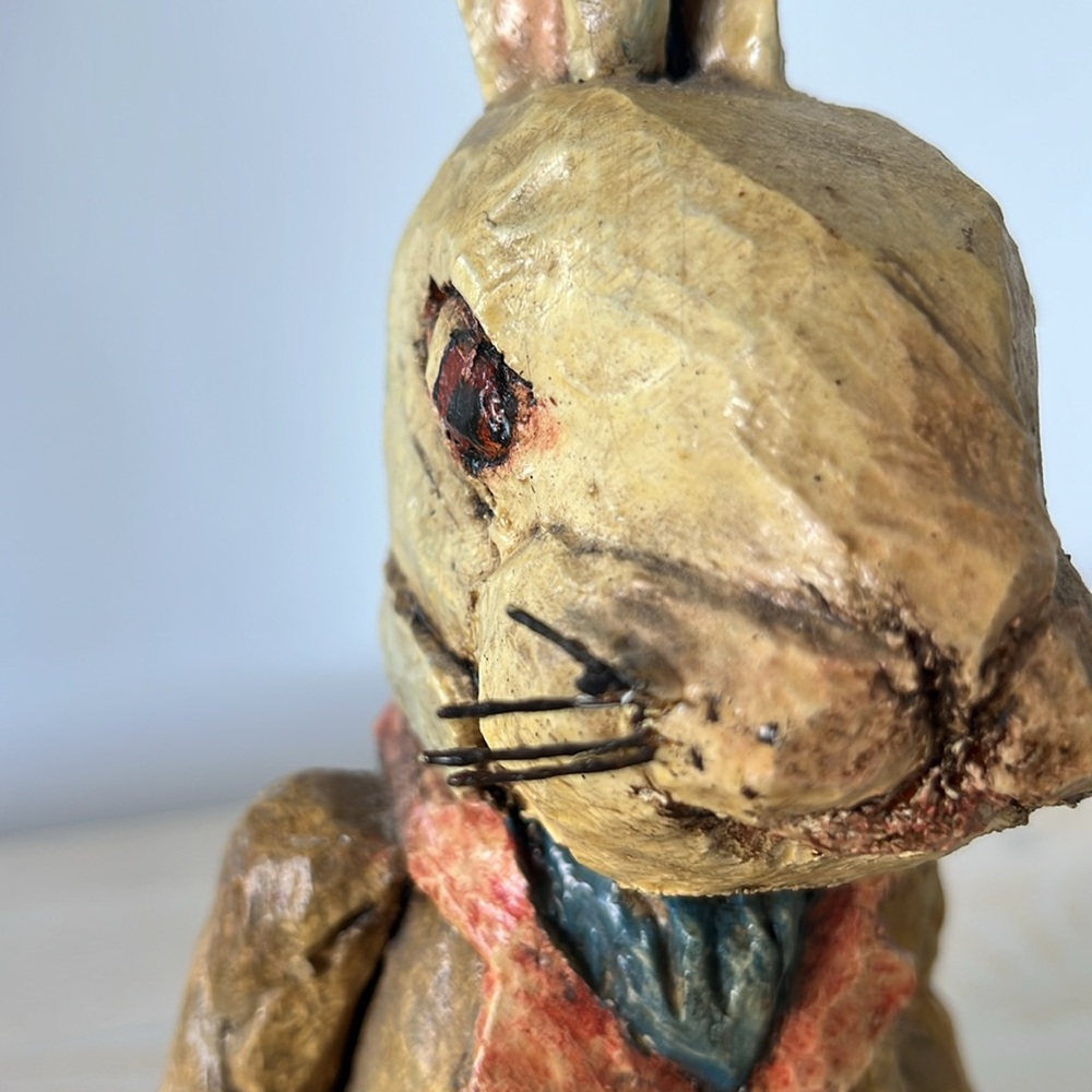 Vintage 2004 handmade White Rabbit Alice in Wonderland wooden figurine folk art - Picture 11 of 13